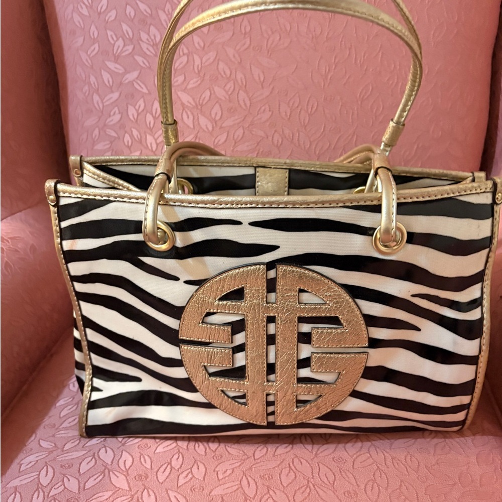 ANTONIO MELANI Zebra Print Tote with Gold Details